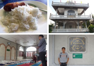 clockwise: Menu Makan Siang - Masjid Klongton Ramkamhaeng - Teras Masjid - Suasana dalam Masjid